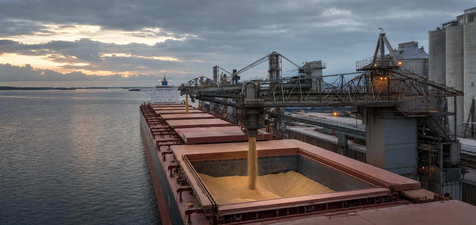 Bulk carrier loading grain at a Baltic export terminal